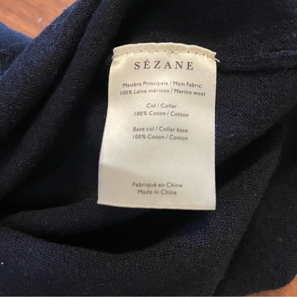 Sold on XP Sezane Eduardo Navy Wool Sweater w Seersucker collar - Picture 7 of 8